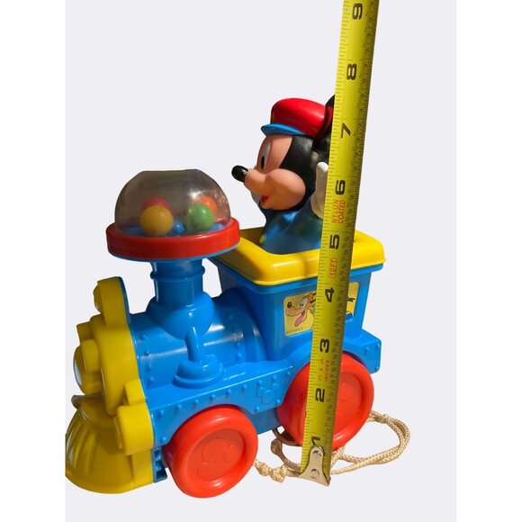 Disney Mickey Mouse Train Pull Toy Vintage Blue yellow Red Pop Balls Corn Popper - Picture 8 of 10